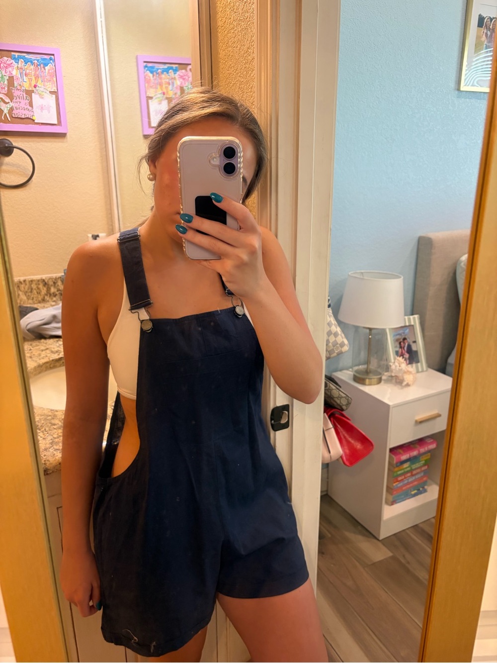 Roxy Navy Blue Short linen Overalls